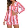 imageEkouaer Silk Pajamas for Women Satin Pajama Set Shorts and Top Long Sleeve Silky PJ Soft Loungewear Sleepwear Button DownVertical Stripespink