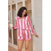 imageEkouaer Silk Pajamas for Women Satin Pajama Set Shorts and Top Long Sleeve Silky PJ Soft Loungewear Sleepwear Button DownVertical Stripespink
