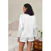 imageEkouaer Silk Pajamas for Women Satin Pajama Set Shorts and Top Long Sleeve Silky PJ Soft Loungewear Sleepwear Button DownWhite