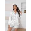 imageEkouaer Silk Pajamas for Women Satin Pajama Set Shorts and Top Long Sleeve Silky PJ Soft Loungewear Sleepwear Button DownWhite