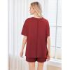 imageEkouaer Womens 2 Piece Pajama Sets Short Sleeve Lounge Sets Soft Round Neck Top and Shorts SleepwearWine Red