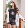 imageEkouaer Womens Pajama Set 2 Piece Soft Lounge Set Short Sleeve Cozy Sleepwear Pjs Set Casual Loose LoungewearBlack Flamingo
