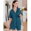 imageEkouaer Womens Pajama Sets 2 Piece Cotton Pjs Button Down Sleepwear Short Sleeve Lounge Set with PocketsBlue Green