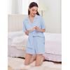 imageEkouaer Womens Pajama Sets 2 Piece Cotton Pjs Button Down Sleepwear Short Sleeve Lounge Set with PocketsLight Blue