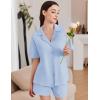 imageEkouaer Womens Pajama Sets 2 Piece Cotton Pjs Button Down Sleepwear Short Sleeve Lounge Set with PocketsLight Blue