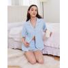 imageEkouaer Womens Pajama Sets 2 Piece Cotton Pjs Button Down Sleepwear Short Sleeve Lounge Set with PocketsLight Blue