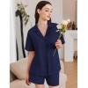 imageEkouaer Womens Pajama Sets 2 Piece Cotton Pjs Button Down Sleepwear Short Sleeve Lounge Set with PocketsNavy Blue