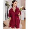 imageEkouaer Womens Pajama Sets 2 Piece Cotton Pjs Button Down Sleepwear Short Sleeve Lounge Set with PocketsWine Red