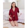 imageEkouaer Womens Pajama Sets 2 Piece Cotton Pjs Button Down Sleepwear Short Sleeve Lounge Set with PocketsWine Red