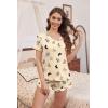 imageEkouaer Womens Pajama Sets 2 Piece Short Sleeve Sleepwear Comfy Ruffle Lounge Shorts Set Soft Summer Cute PJ with PocketsBeige Butterfly