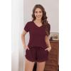imageEkouaer Womens Pajama Sets 2 Piece Short Sleeve Sleepwear Comfy Ruffle Lounge Shorts Set Soft Summer Cute PJ with PocketsWine Red