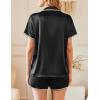 imageEkouaer Womens Pajamas Set Silk Shirt and Shorts Button Down Pj Sets Two Piece Satin Lounge Sets with PocketsBlack
