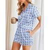 imageEkouaer Womens Pajamas Set Silk Shirt and Shorts Button Down Pj Sets Two Piece Satin Lounge Sets with PocketsBlue Monkeys Bananas