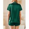 imageEkouaer Womens Pajamas Set Silk Shirt and Shorts Button Down Pj Sets Two Piece Satin Lounge Sets with PocketsGreen