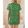 imageEkouaer Womens Pajamas Set Silk Shirt and Shorts Button Down Pj Sets Two Piece Satin Lounge Sets with PocketsGreen Christmas Candies