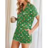 imageEkouaer Womens Pajamas Set Silk Shirt and Shorts Button Down Pj Sets Two Piece Satin Lounge Sets with PocketsGreen Christmas Candies