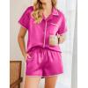 imageEkouaer Womens Pajamas Set Silk Shirt and Shorts Button Down Pj Sets Two Piece Satin Lounge Sets with PocketsHot Pink