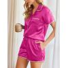 imageEkouaer Womens Pajamas Set Silk Shirt and Shorts Button Down Pj Sets Two Piece Satin Lounge Sets with PocketsHot Pink