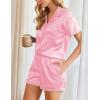 imageEkouaer Womens Pajamas Set Silk Shirt and Shorts Button Down Pj Sets Two Piece Satin Lounge Sets with PocketsPink