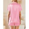 imageEkouaer Womens Pajamas Set Silk Shirt and Shorts Button Down Pj Sets Two Piece Satin Lounge Sets with PocketsPink