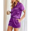 imageEkouaer Womens Pajamas Set Silk Shirt and Shorts Button Down Pj Sets Two Piece Satin Lounge Sets with PocketsPurple