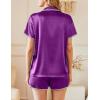 imageEkouaer Womens Pajamas Set Silk Shirt and Shorts Button Down Pj Sets Two Piece Satin Lounge Sets with PocketsPurple