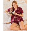imageEkouaer Womens Pajamas Set Silk Shirt and Shorts Button Down Pj Sets Two Piece Satin Lounge Sets with PocketsRed