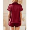 imageEkouaer Womens Pajamas Set Silk Shirt and Shorts Button Down Pj Sets Two Piece Satin Lounge Sets with PocketsRed