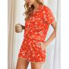 imageEkouaer Womens Pajamas Set Silk Shirt and Shorts Button Down Pj Sets Two Piece Satin Lounge Sets with PocketsRed Christmas Trees