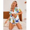 imageEkouaer Womens Silk Pajamas Button Down 2 Piece Satin Pjs Shorts Set Ruffle Lingerie Notch Collar SleepwearPattern1queen Picasso White