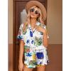 imageEkouaer Womens Silk Pajamas Button Down 2 Piece Satin Pjs Shorts Set Ruffle Lingerie Notch Collar SleepwearPattern1queen Picasso White