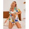 imageEkouaer Womens Silk Pajamas Button Down 2 Piece Satin Pjs Shorts Set Ruffle Lingerie Notch Collar SleepwearPattern2queen Picasso Khaki