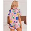 imageEkouaer Womens Silk Pajamas Button Down 2 Piece Satin Pjs Shorts Set Ruffle Lingerie Notch Collar SleepwearPattern3queen Picasso Pink