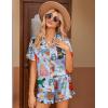 imageEkouaer Womens Silk Pajamas Button Down 2 Piece Satin Pjs Shorts Set Ruffle Lingerie Notch Collar SleepwearPattern5cat Collection