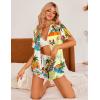 imageEkouaer Womens Silk Pajamas Button Down 2 Piece Satin Pjs Shorts Set Ruffle Lingerie Notch Collar SleepwearPattern7holiday Style