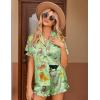 imageEkouaer Womens Silk Pajamas Button Down 2 Piece Satin Pjs Shorts Set Ruffle Lingerie Notch Collar SleepwearPattern8green Constellation