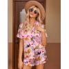 imageEkouaer Womens Silk Pajamas Button Down 2 Piece Satin Pjs Shorts Set Ruffle Lingerie Notch Collar SleepwearPattern9animal Art