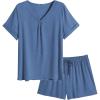 imageEkouaer Pajamas Set Womens Short Sleeve Loungewear 2 Piece PJ Shorts Sets Soft Sleepwear with Pockets SXXLBlue