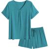 imageEkouaer Pajamas Set Womens Short Sleeve Loungewear 2 Piece PJ Shorts Sets Soft Sleepwear with Pockets SXXLBlue Green