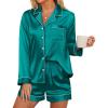 imageEkouaer Silk Pajamas for Women Satin Pajama Set Shorts and Top Long Sleeve Silky PJ Soft Loungewear Sleepwear Button DownBlue Green