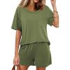 imageEkouaer Womens 2 Piece Pajama Sets Short Sleeve Lounge Sets Soft Round Neck Top and Shorts SleepwearArmy Green
