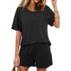 imageEkouaer Womens 2 Piece Pajama Sets Short Sleeve Lounge Sets Soft Round Neck Top and Shorts SleepwearBlack