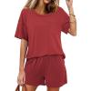 imageEkouaer Womens 2 Piece Pajama Sets Short Sleeve Lounge Sets Soft Round Neck Top and Shorts SleepwearWine Red