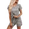 imageEkouaer Womens Pajama Set 2 Piece Soft Lounge Set Short Sleeve Cozy Sleepwear Pjs Set Casual Loose LoungewearLeopard Print