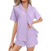 imageEkouaer Womens Pajama Sets 2 Piece Cotton Pjs Button Down Sleepwear Short Sleeve Lounge Set with PocketsLilac