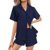 imageEkouaer Womens Pajama Sets 2 Piece Cotton Pjs Button Down Sleepwear Short Sleeve Lounge Set with PocketsNavy Blue