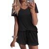 imageEkouaer Womens Pajama Sets 2 Piece Short Sleeve Sleepwear Comfy Ruffle Lounge Shorts Set Soft Summer Cute PJ with PocketsBlack