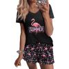imageEkouaer Womens Pajama Sets 2 Piece Short Sleeve Sleepwear Comfy Ruffle Lounge Shorts Set Soft Summer Cute PJ with PocketsBlack Flamingo