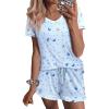 imageEkouaer Womens Pajama Sets 2 Piece Short Sleeve Sleepwear Comfy Ruffle Lounge Shorts Set Soft Summer Cute PJ with PocketsBlue Planet