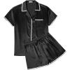 imageEkouaer Womens Pajamas Set Silk Shirt and Shorts Button Down Pj Sets Two Piece Satin Lounge Sets with PocketsBlack